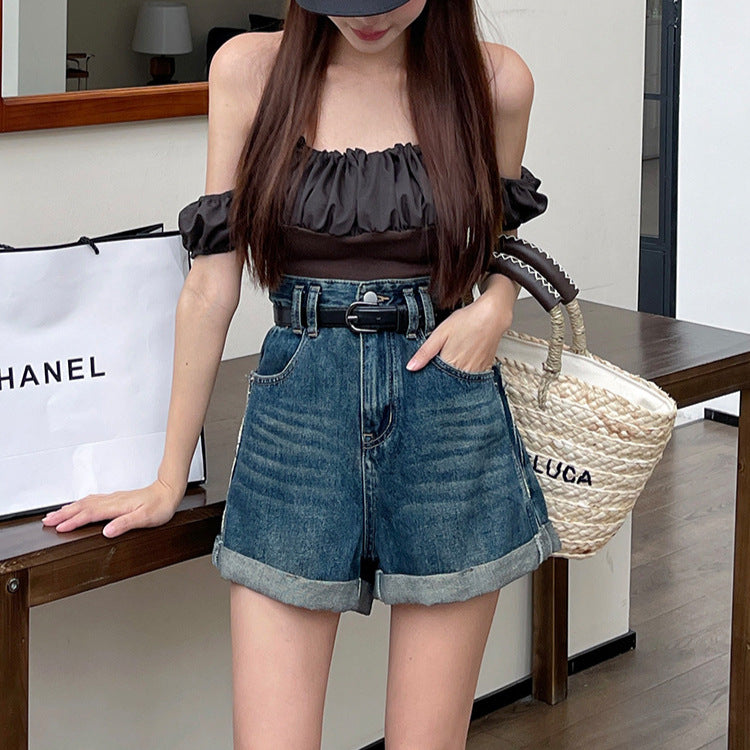 casual dinner outfit fall High-Quality Denim Shorts Women's Summer Trendy New High Waist Curling Loose Slimming Shorts Women