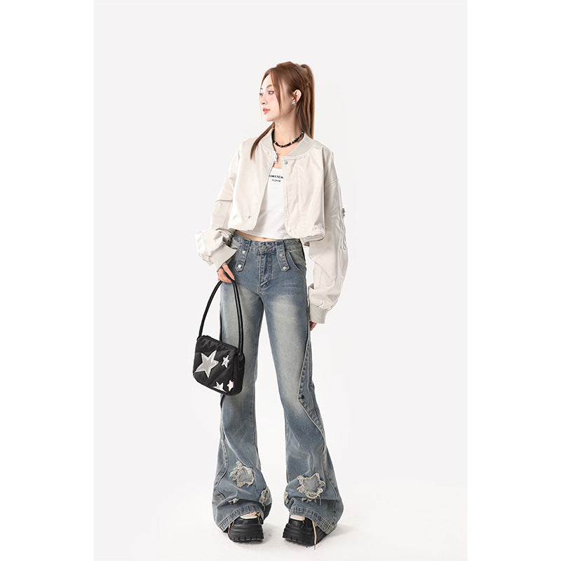 2000s fashion Skinny Jeans for Women Spring and Autumn New Design Sense Niche Loose Casual Horseshoe Horn Long Pants Winter