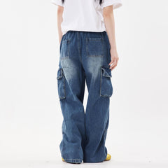 fashion outfits American Retro High Street Multi-Pocket Casual Jeans Men's Oversize Loose Straight Trousers