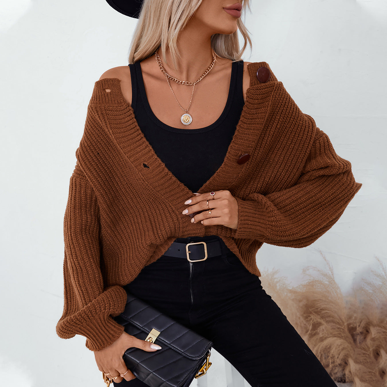 fall outfits women Autumn and Winter Solid Color Single-Breasted Knitted Cardigan Women's Loose Long-Sleeved Sweater Coat