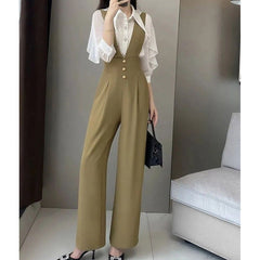 misunderstood outfit 2024 Summer and Autumn New Design Suspender Pants Women's Gao-Grade Slimming High Waist Suit Wide Leg Pants Black Jumpsuit