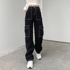 black sweater dress outfit High Waist Super Slimming Bright Line Air Jeans Women's Loose Street Casual Style Wide Leg Overalls Fashion