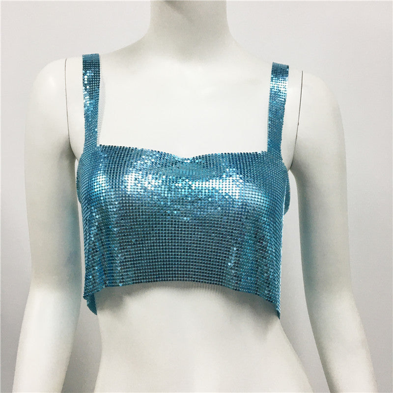 frat outfits Women's Metallic Sequined Camisole Sexy Party Nightclub Sweet and Spicy Style Sequined Top