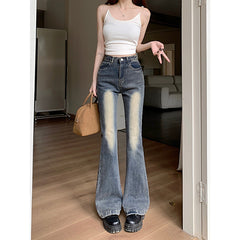 y2k outfits American Hot Girl Tight Slimming Flared Pants Summer New Retro Simple Chic Casual All-Match Jeans