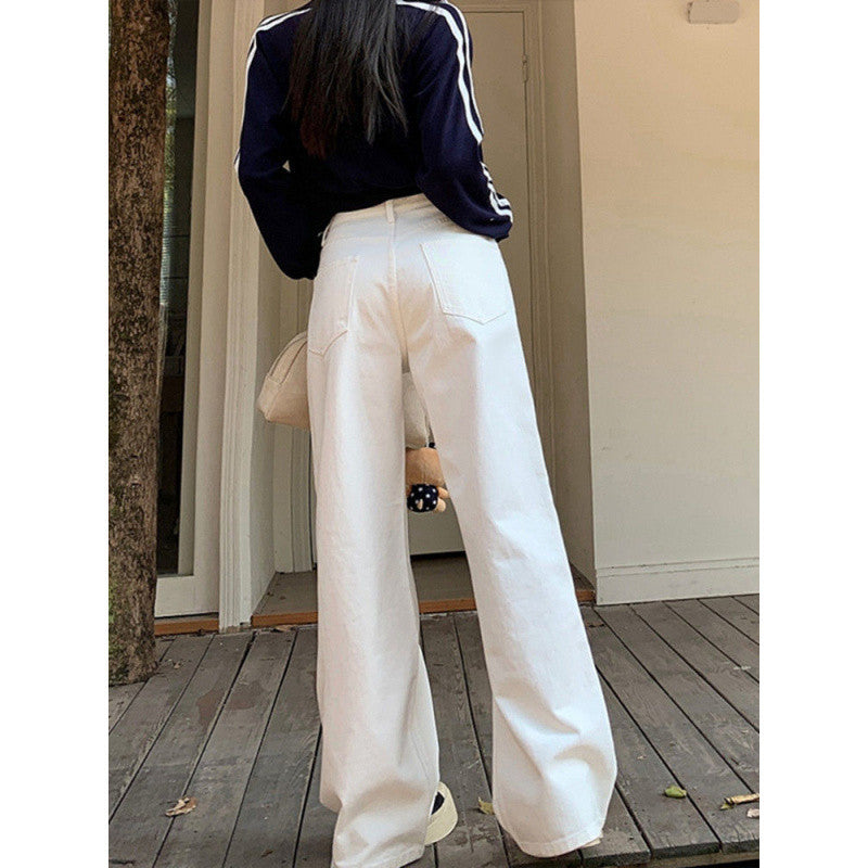 90s streetwear White Wide-Leg Loose Jeans for Women Spring and Summer New High Waist Slimming Versatile Straight Pants Draping Long Pants