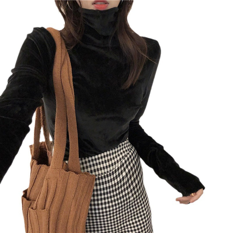 fall outfits Autumn and Winter Solid Color T-shirt Gold Velvet Turtleneck Bottoming Shirt Women's Spring and Autumn Inner Wear Long Sleeve Slim Warm Top Women's Fashion