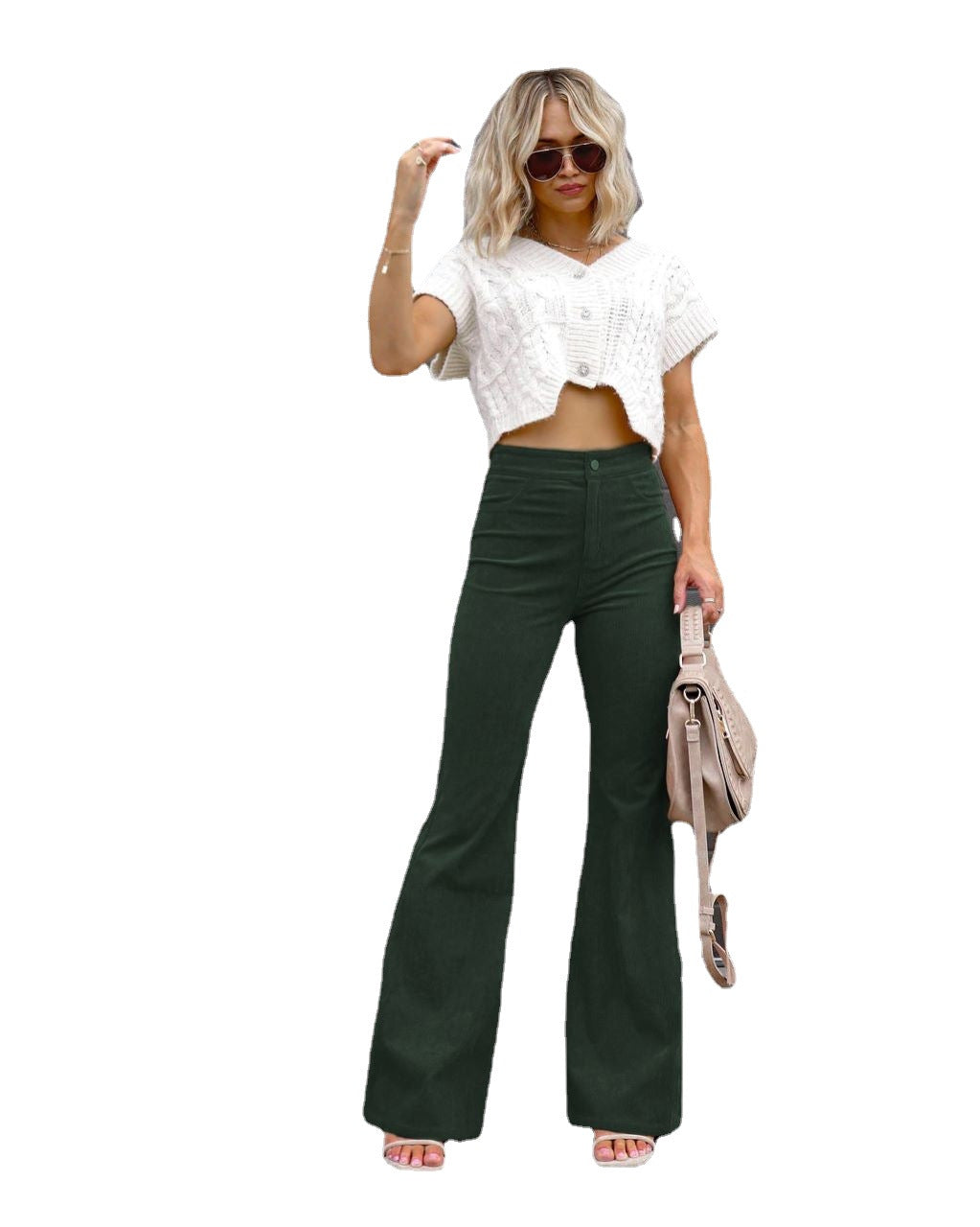 social worker outfits Winter New Pure Color Corduroy Elegant Women's Trousers Slim Pants High Waist Casual Pants