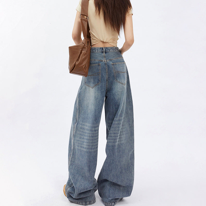 going out outfits Retro Loose Wide-Leg Jeans New Summer High Waist American Draping Straight Slimming Mop Pants Fashion