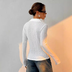 fall outfits women 2024 Elegant Ladies Solid Color Texture Long Sleeve Fashion Shirt Top Women