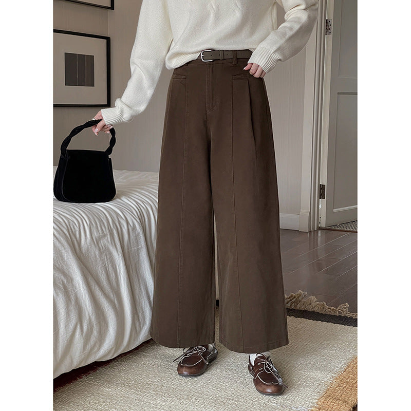 fall outfits women Pear-Shaped Song Ming Vintage Brushed Casual Pants Women's Autumn Straight Wide-Leg Pants