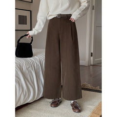fall outfits women Pear-Shaped Song Ming Vintage Brushed Casual Pants Women's Autumn Straight Wide-Leg Pants