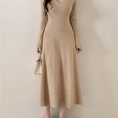 church outfit Korean Style Knitted Bottoming Knitted Dress Women's Autumn and Winter A- line Large Swing Dress