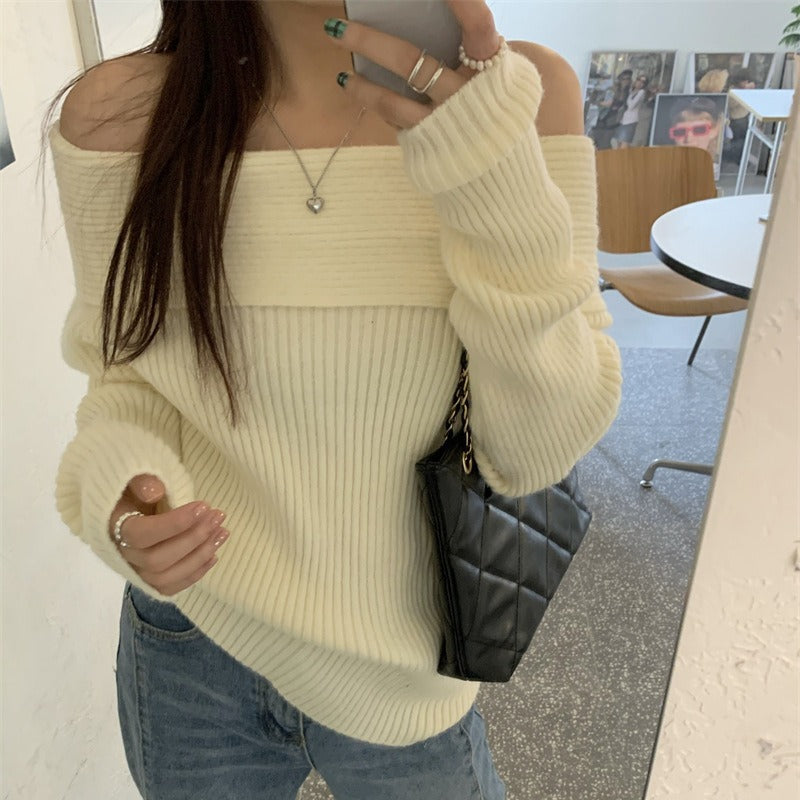 fashion outfits off-Shoulder off-Shoulder Sweater Women's Clothing Autumn and Winter New High-Grade Wear Sweater Women's Bottoming Underwear