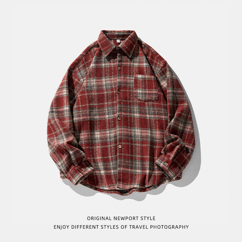grunge outfits Korean Style Men's Retro Contrast Color Plaid Shirt Men's and Women's Autumn New Style Atmosphere Couple's Shirt Loose Coat