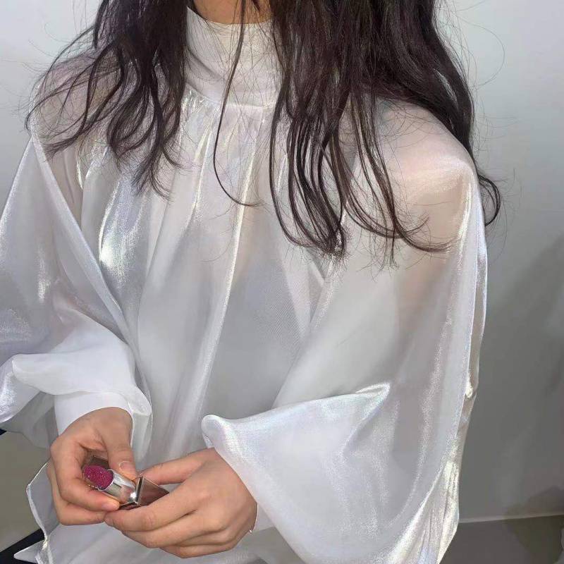 business casual outfits Spring NEW High Collar Back Lace-up Elegant Socialite Exaggerated Lantern Sleeve Shirt Loose Shirt