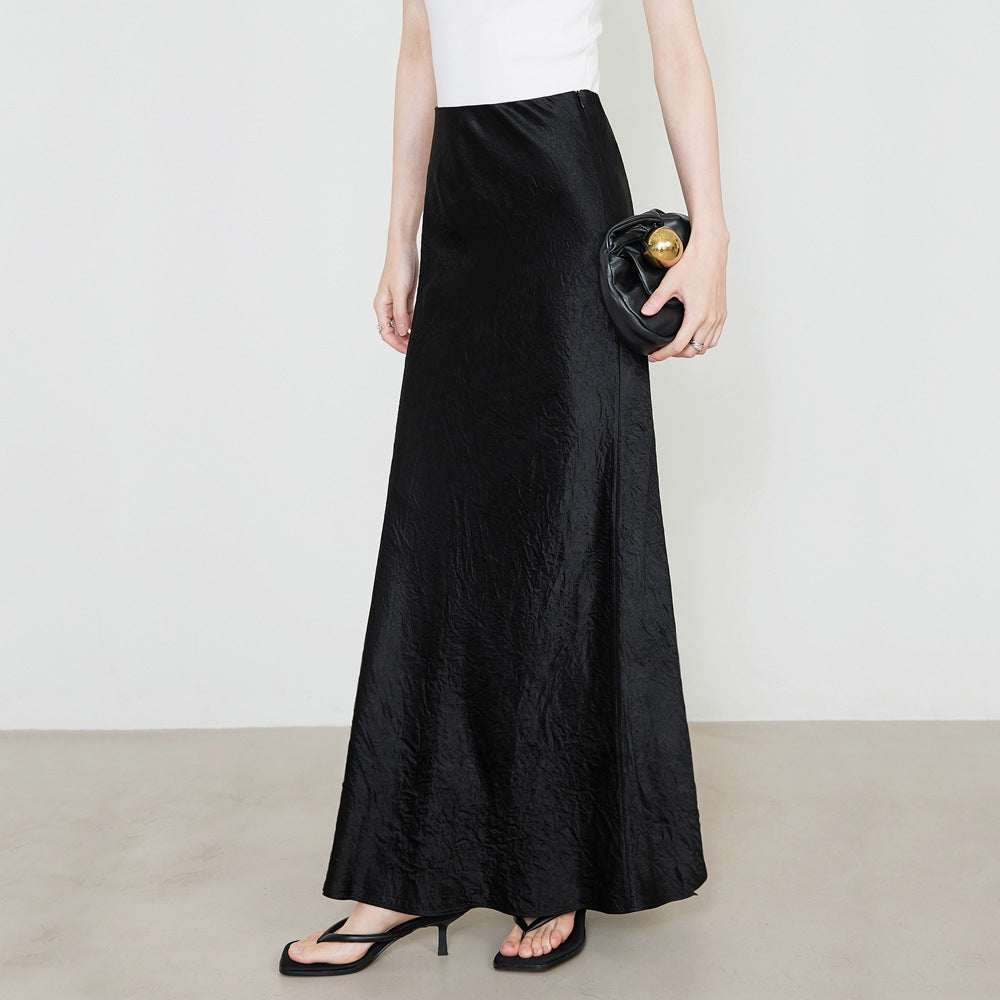 fashion outfits Women's Summer Satin Skirt High Waist Elastic Clutch Pattern Long Skirt Elegant Solid Color Long Skirt