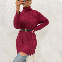 tailgate outfit black women Women's Sweater Sweater Thick Line Rhombus Woven Sweater Dress Personality Solid Color