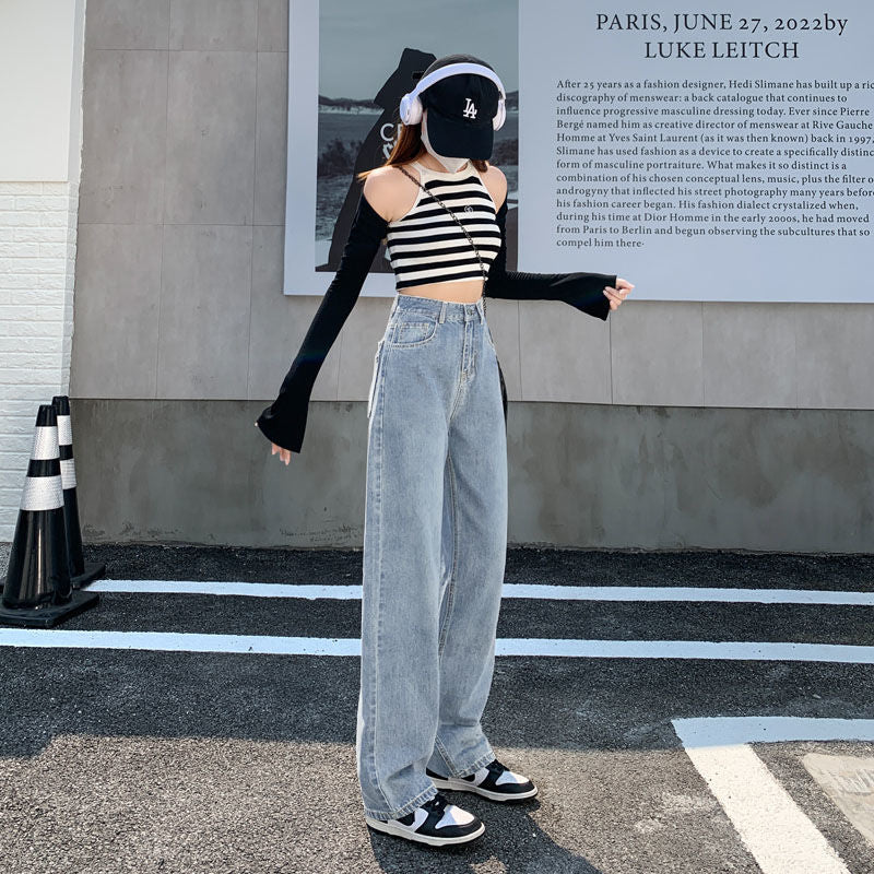 y2k outfits Loose Slimming Fashionable Wide-Leg White Jeans for Women Straight Draping Mop Pants Trendy