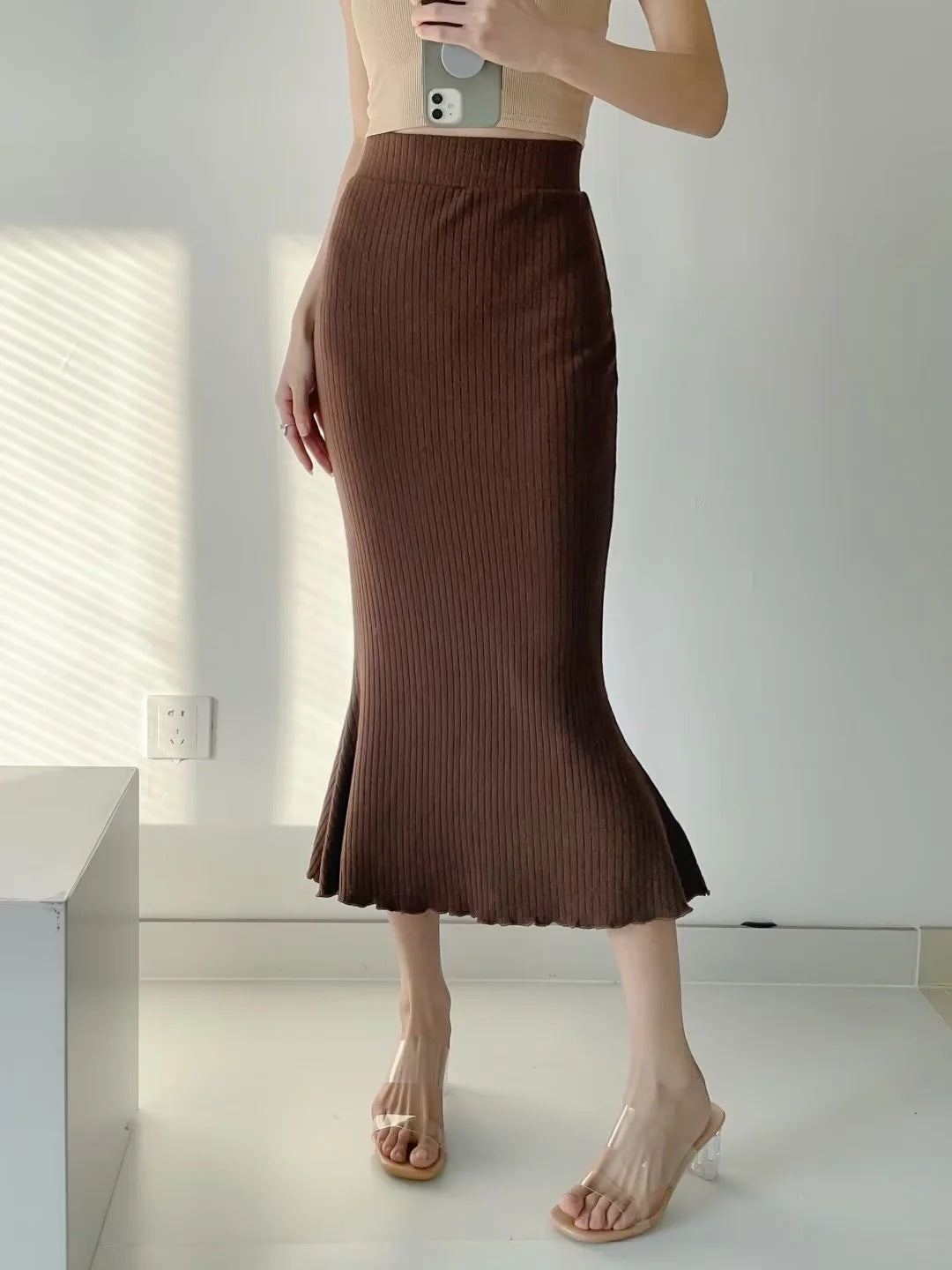 fashion outfits Gentle Sheath Fishtail Skirt for Women Spring Ins Blogger High Waist Slim Mid-Length Skirt
