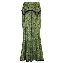 fall outfits women Vintage Printed Reverse Lace Irregular Elastic Waist Slim Fishtail Long Skirt