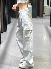 guys clothing styles White High Street Straight Denim Overalls Women's Autumn High Waist Loose Slimming Wide Leg Casual Pants