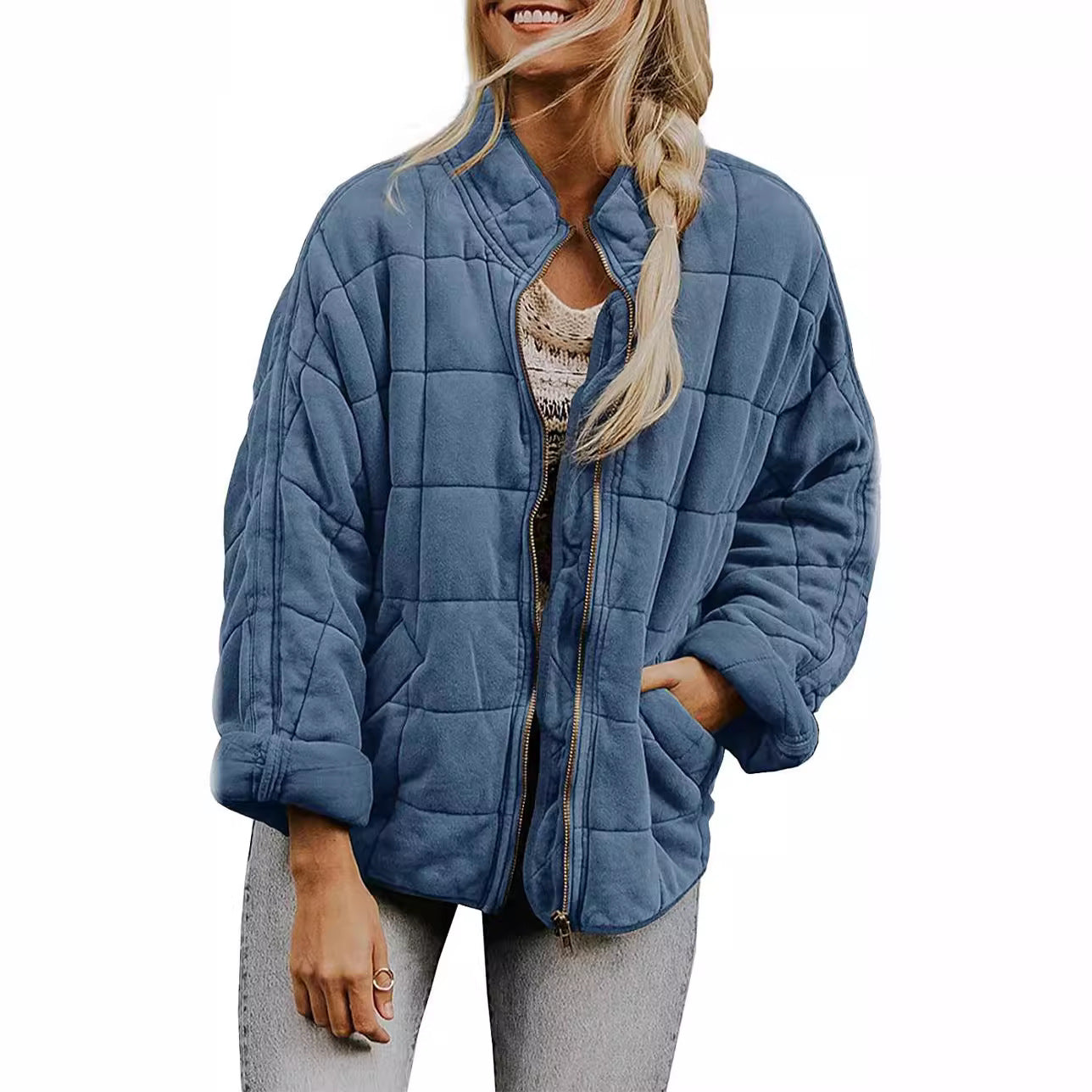 fall trends 2024 outfits Solid Color Stand Collar Cotton Coat New Loose Pocket Long Sleeve Jacket Top for Women