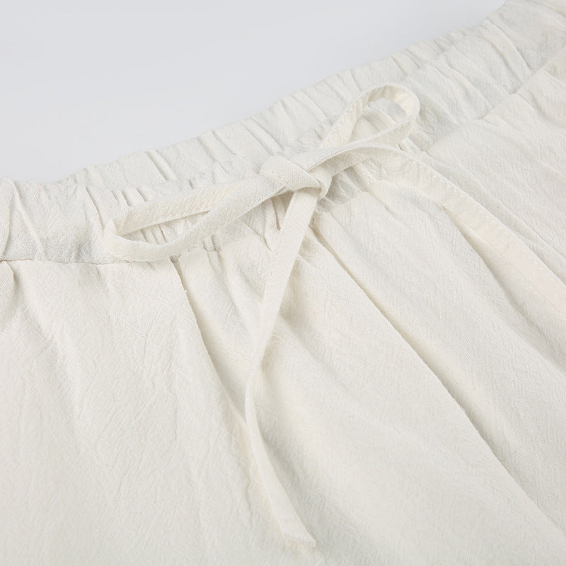 Bxoxo Cotton Linen White Pants Basic Drawstring Low Waist Wide Leg Pants Casual Y2K Clothes For Summer Trousers