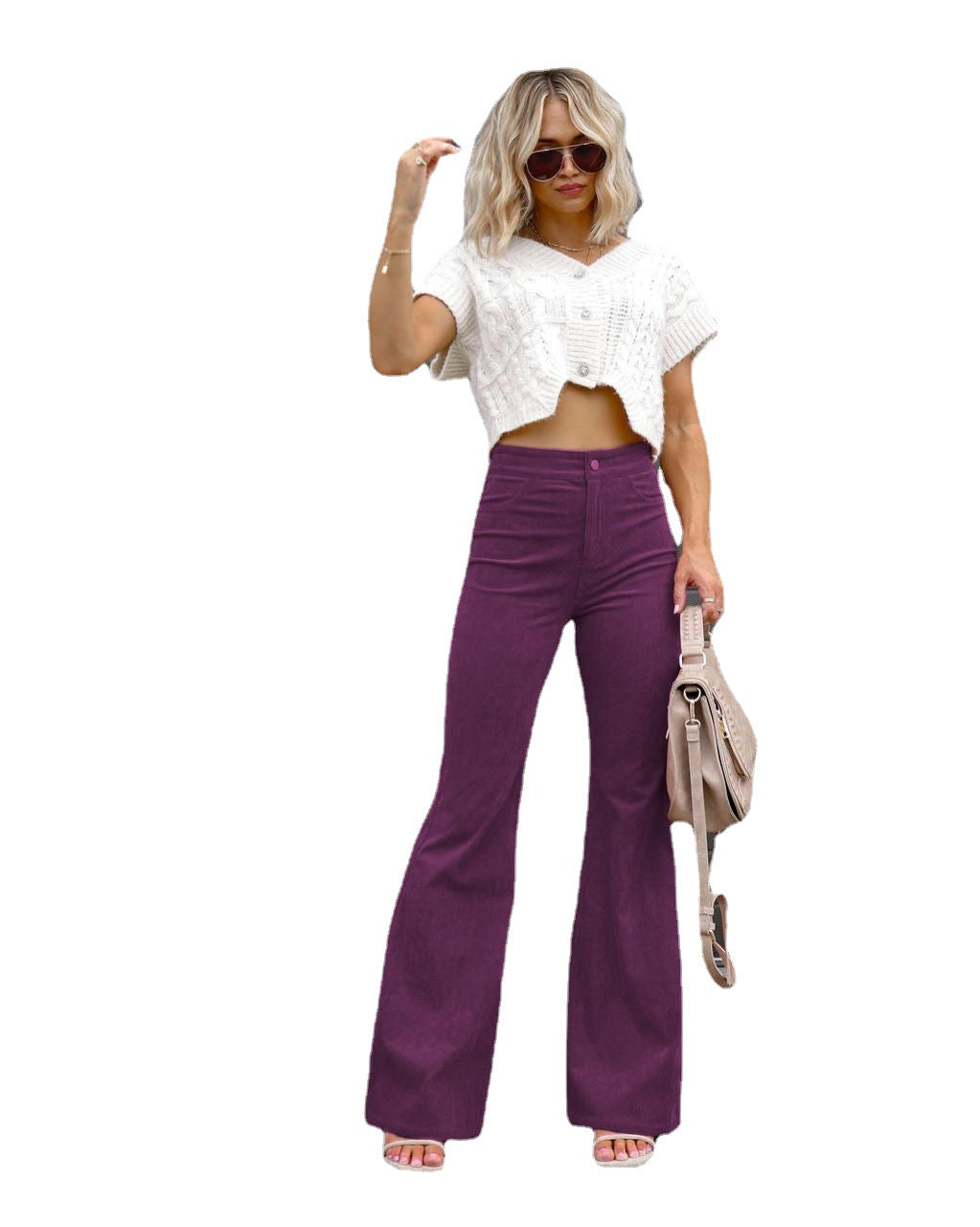 social worker outfits Winter New Pure Color Corduroy Elegant Women's Trousers Slim Pants High Waist Casual Pants