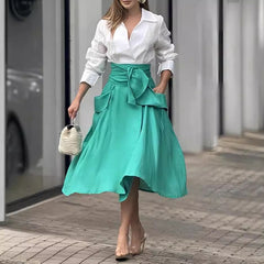 y2k outfits Women's Suit Lapel Color Matching Long-Sleeved Top Skirt Two-Piece Set