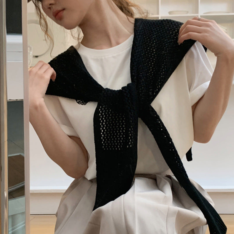 casual fall outfits Women's Knitted Shawl Hollow-out Outer Wear New High-Grade Spring and Summer Wear Solid Color Versatile Multi-Purpose Cervical Support Scarf