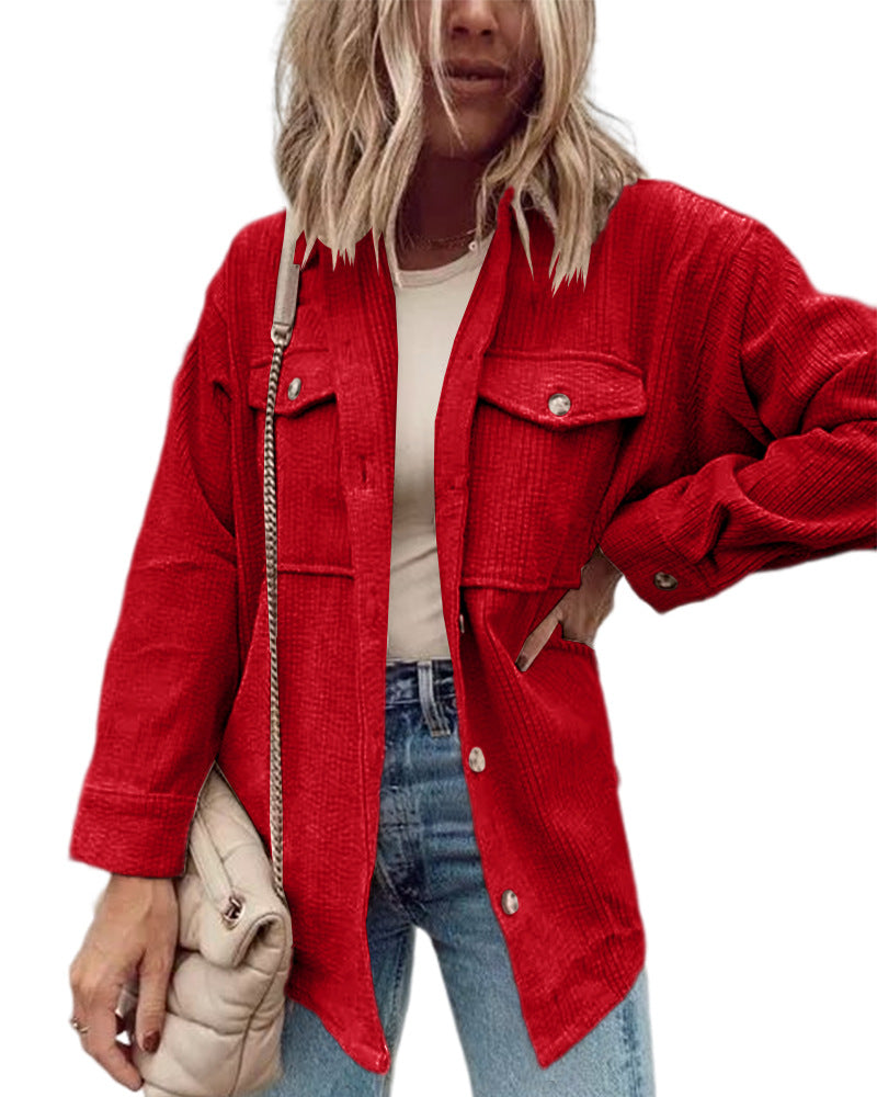 dti outfits Autumn and Winter New Cardigan Pocket Coat Lapel Corduroy Single-Breasted Shirt