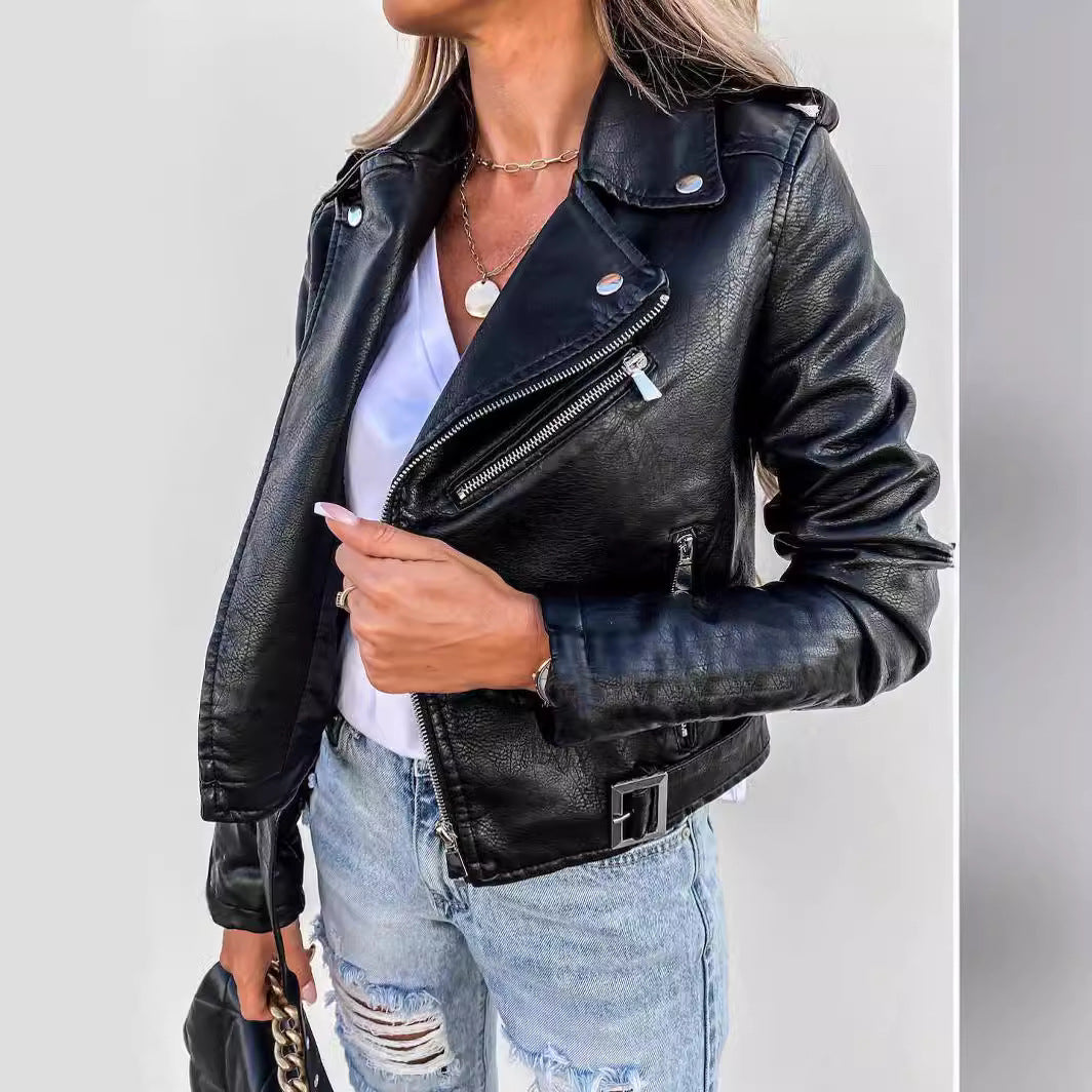 2000s fashion Women's Clothing New Spring and Summer Jacket PU Leather Coat Motorcycle Short Zipper