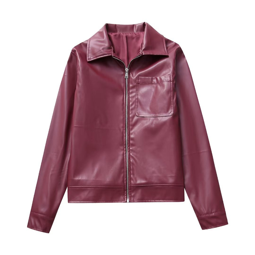 guys clothing styles Women's Autumn Korean-Style Short Ins Lapel Leather Motorcycle Leather Coat