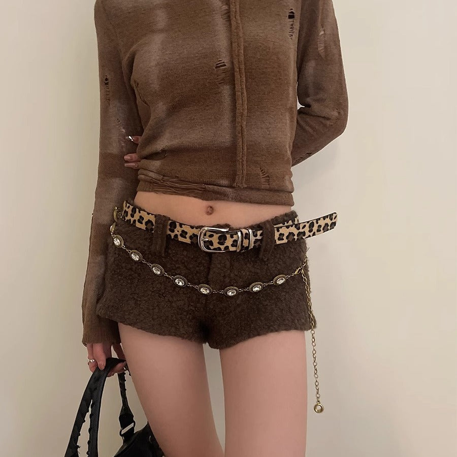 y2k outfits Fashion Personalized Belt Female Niche Thin Leopard Print Snakeskin Pattern Trendy Cool Style Hot Girl Style All-Match Belt