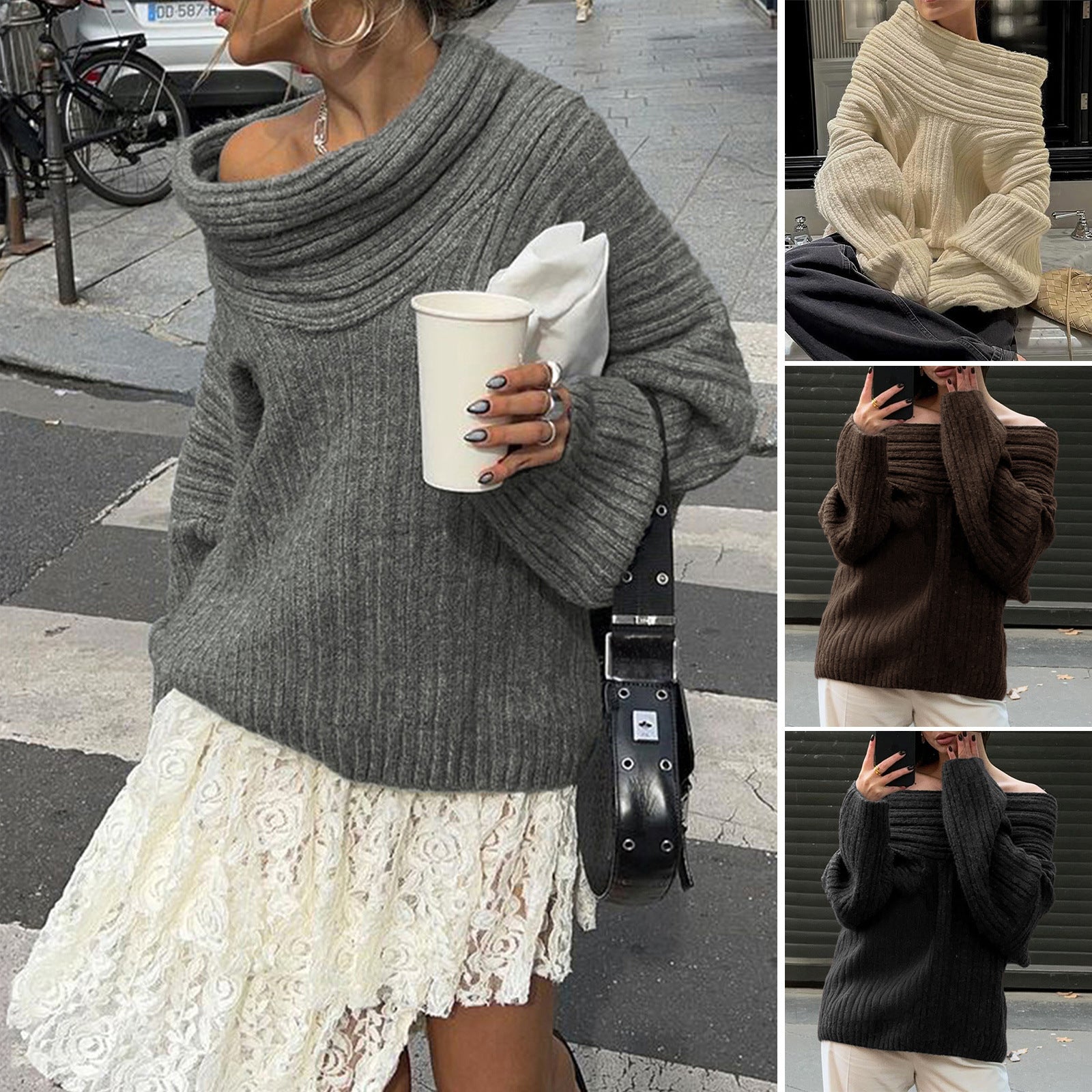 fall inspo outfits Autumn and Winter Long Sleeve Top Elegant Socialite Loose Bell Sleeve Sweater Women's Clothing
