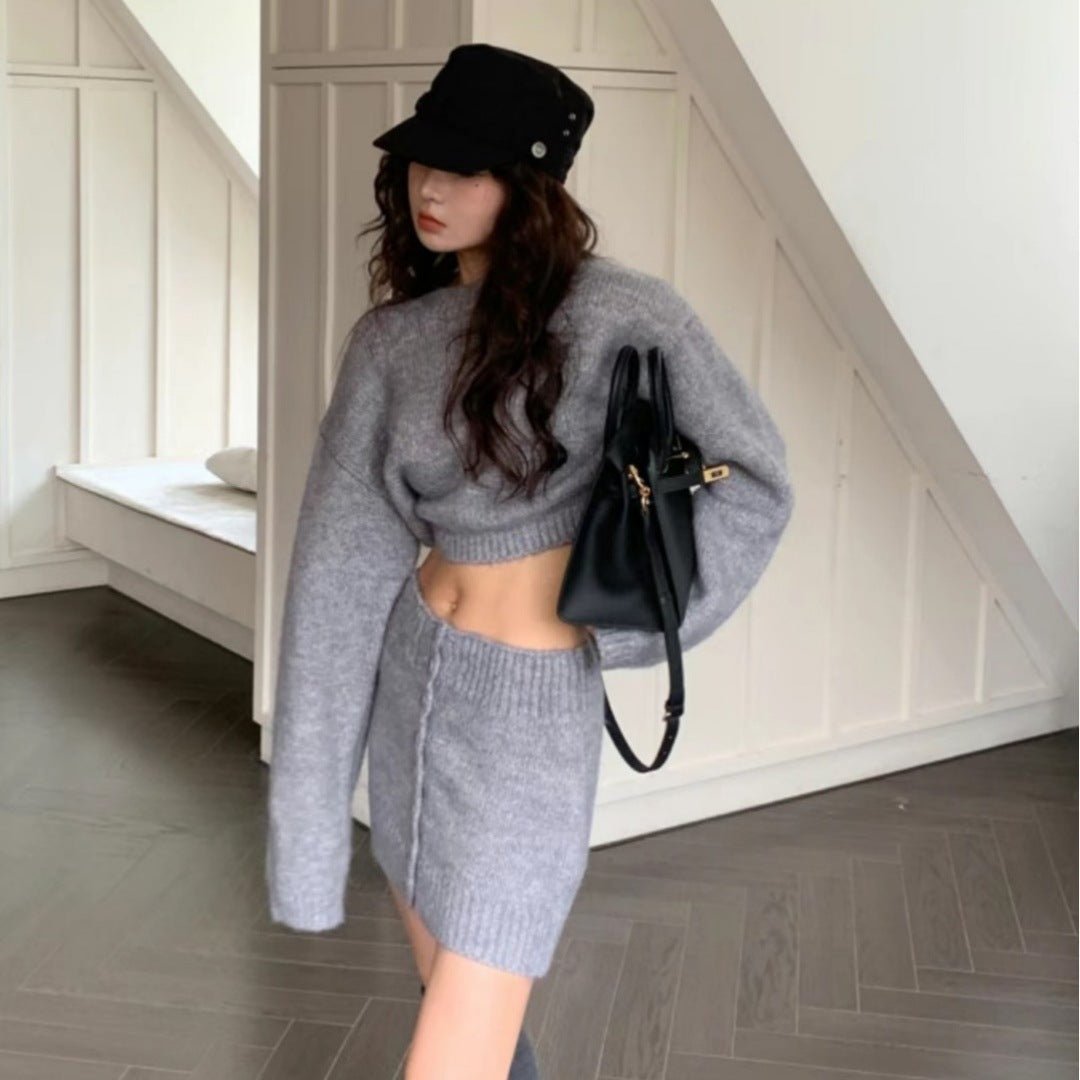 fall fashion 2024 Winter New Fashion Solid Color Sweater Hot Girl Knitted Hip Skirt Two-Piece Suit for Women