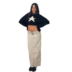 clothes Contrast Color Fashion Five-Pointed Star Sweater Autumn Women's Loose Casual Short Long Sleeve Coat Women's Autumn and Winter