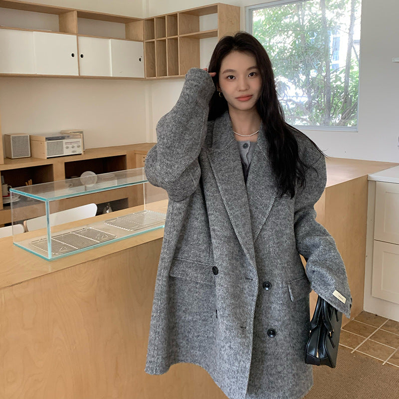 joker costume female outfit Autumn and Winter Korean Style Suit Style Loose Woolen Coat Women's Commuter Double-Sided Wool Coat