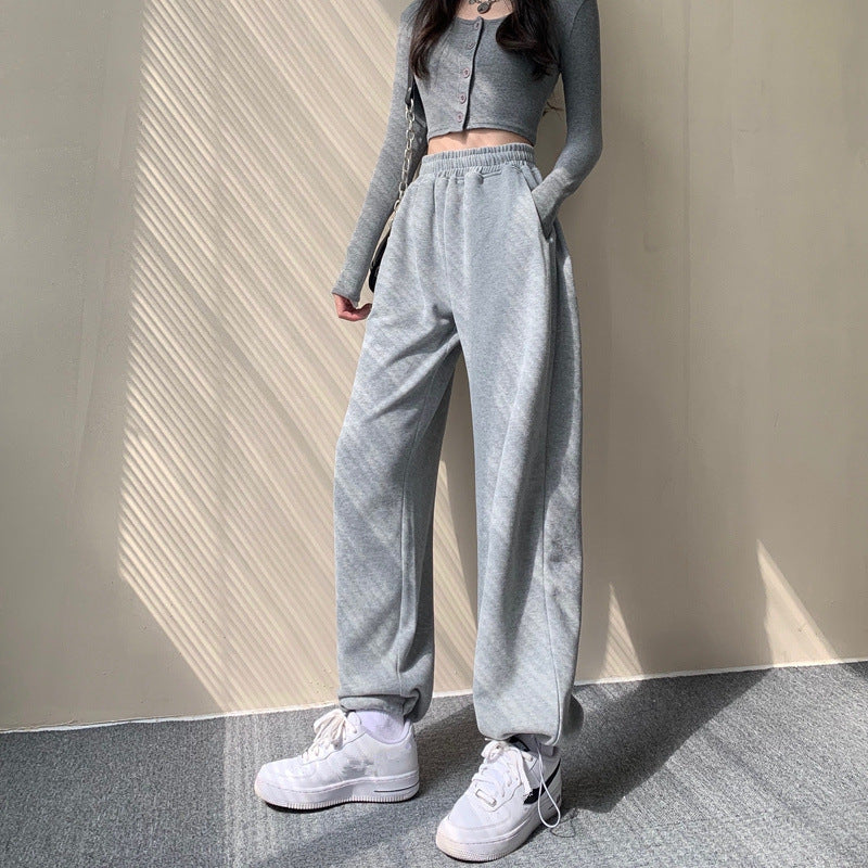 clothes Gray Sports Pants for Women Spring and Autumn New High Waist Loose Wide Leg Pants Ankle-Tied Sweatpants Slim Casual Pants Straight Pants