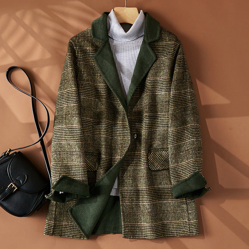 outfit inspo Elegant Commuter Wool Suit Jacket Women's Autumn Coat Women's Plaid Double-Sided Suit Women's Wool