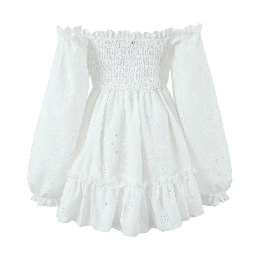 fruitful fashion dress to impress Autumn New Lantern Sleeve Embroidered off-Shoulder Backless Long Sleeve Dress Skirt