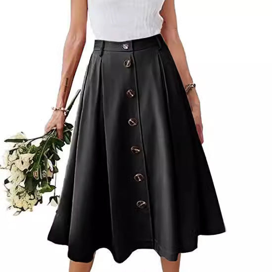 skirt outfits Spring and Summer New Women's Button Skirt Casual Skirt Plastic Waist Princess Dress