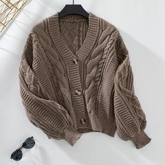 y2k outfits Solid Color Women's Sweater V-neck Twisted Button Sweater Cardigan Sweater Women