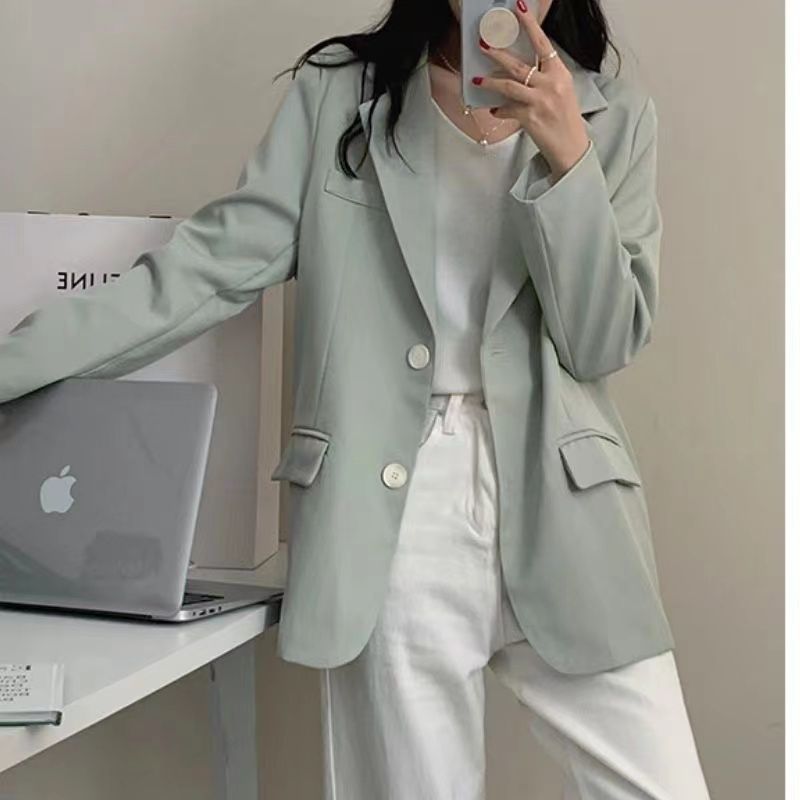 church outfit Spring Retro Casual Suit Jacket Women's Suit Spring and Autumn Jacket Small Fresh Green Spring Sweet Suit