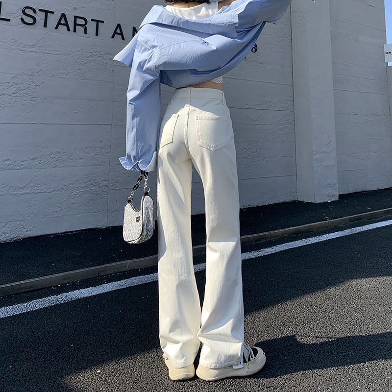 y2k outfits Loose Slimming Fashionable Wide-Leg White Jeans for Women Straight Draping Mop Pants Trendy
