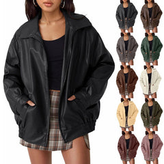 women’s outfits New Women's Oversized Motorcycle Leather Jacket Autumn and Winter Fashion Loose Long Sleeve Motorcycle Jacket