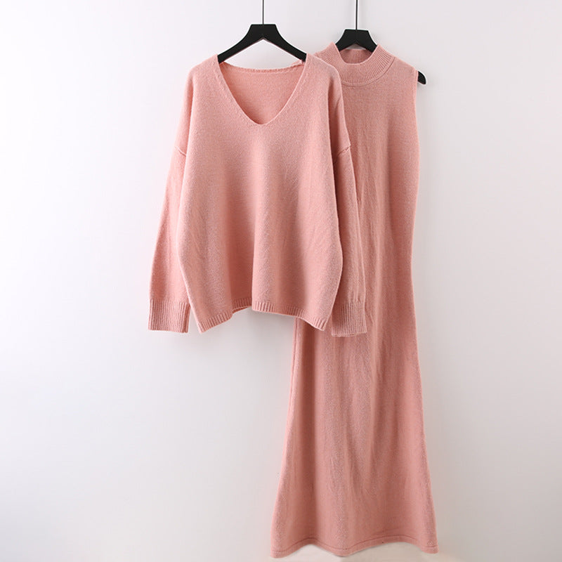duo costumes High-End Small Dress Elegant Socialite Fried Street Western Style Gentle Sweater Two-Piece Suit Skirt for Women Autumn and Winter