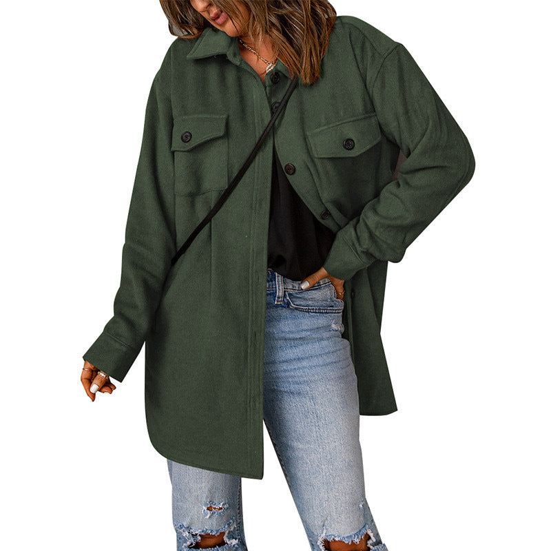 Corduroy Coat for Women Winter New Solid Color Single-Breasted Casual Lapel Woolen Coat for Women