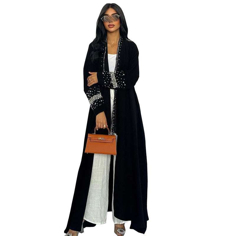 dress to impress outfits Women's Long Dress Dubai Rhinestone Bubble Bead Cardigan Robe Middle East Dress with Headscarf