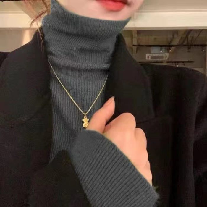 tailgate outfit black women Autumn Women's Klein Blue Pile Collar Sweater Bottoming Shirt Turtleneck Sweater Tight Slim Fit Inner Top
